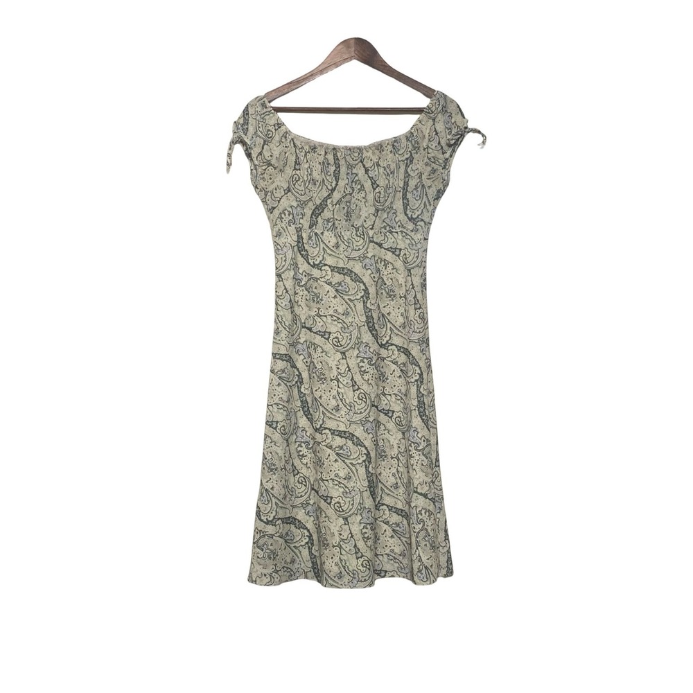 Xing Paisley Mini Dress Green Lace Trim Tie Shoulder Size 4